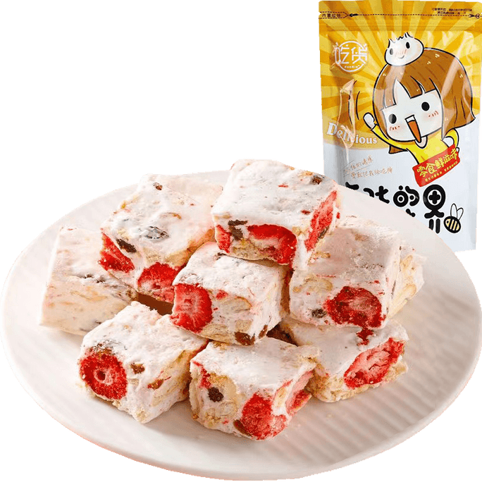 【中国直邮】菲尝心动 厚乳草莓冻干羊奶芙坚果奶糕雪花酥饼干牛轧糖棉花糖100g*1袋