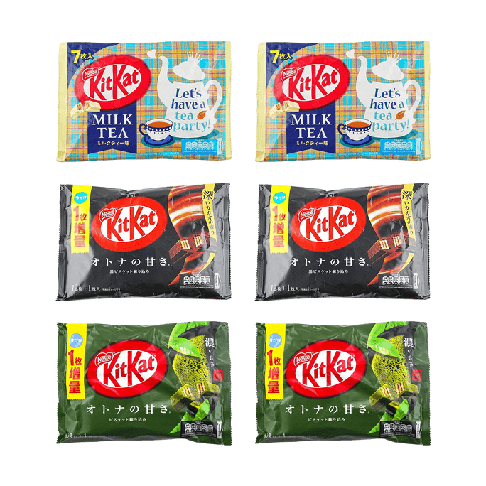 日本NESTLE雀巢 KITKAT奇巧 巧克力威化饼干 宇治抹茶味2盒+浓郁黑巧味2盒+奶茶味2盒 688g