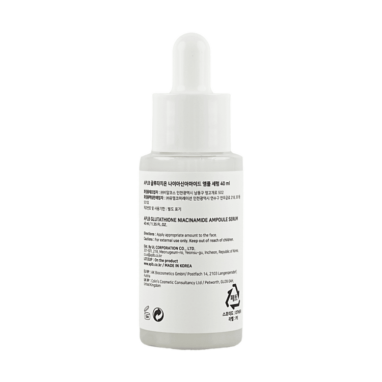 aplb glutathione ampoule serum Niacinamide Serum, 1.35 fl. oz Size:5 mL Active Ingredients Glutathione – Good for 1 month سيروم لمظهر بشرة صحية