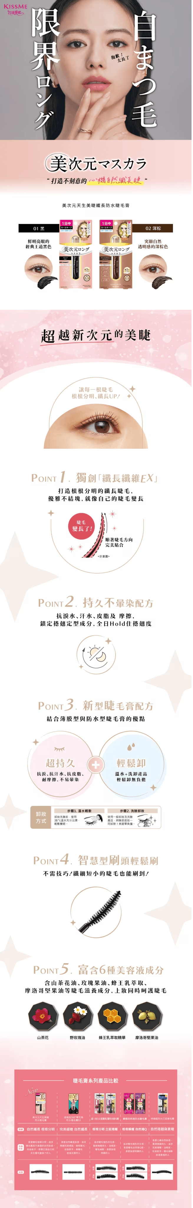  日本 ISEHAN伊勢半 伊勢半 KISS ME 花漾美次元天生睫毛纖長防水睫毛膏 02深棕 1pcs