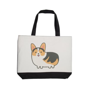  Chubby Corgi Canvas Bag #Black/White#