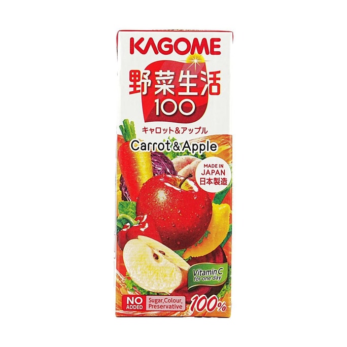 日本KAGOME可果美 蔬菜生活100 胡蘿蔔&蘋果混合蔬果 200ml【富含維C】