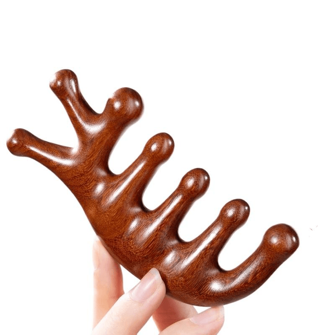 [중국 직송] 니리야 백단향 마사지 빗 경락 및 침술 포인트 두피 마사지 및 탈모 치료 (머리와 목 긁기용 범용 5개 손가락 빗) (1개)