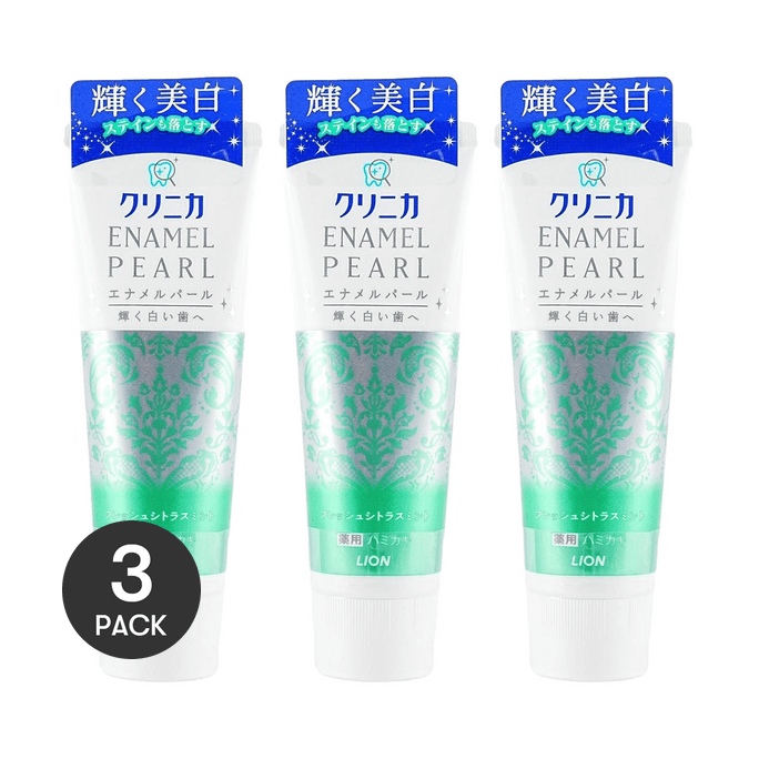 日本LION獅王 珍珠酵素牙膏 亮白固齒 柑橘薄荷味 130g *3【超值裝】