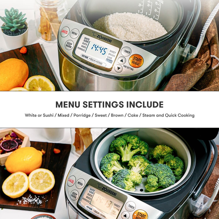 Micom Rice Cooker Warmer with Steaming Basket 1L, 5.5 Cups, NS-TSC10, 120 Volts 8