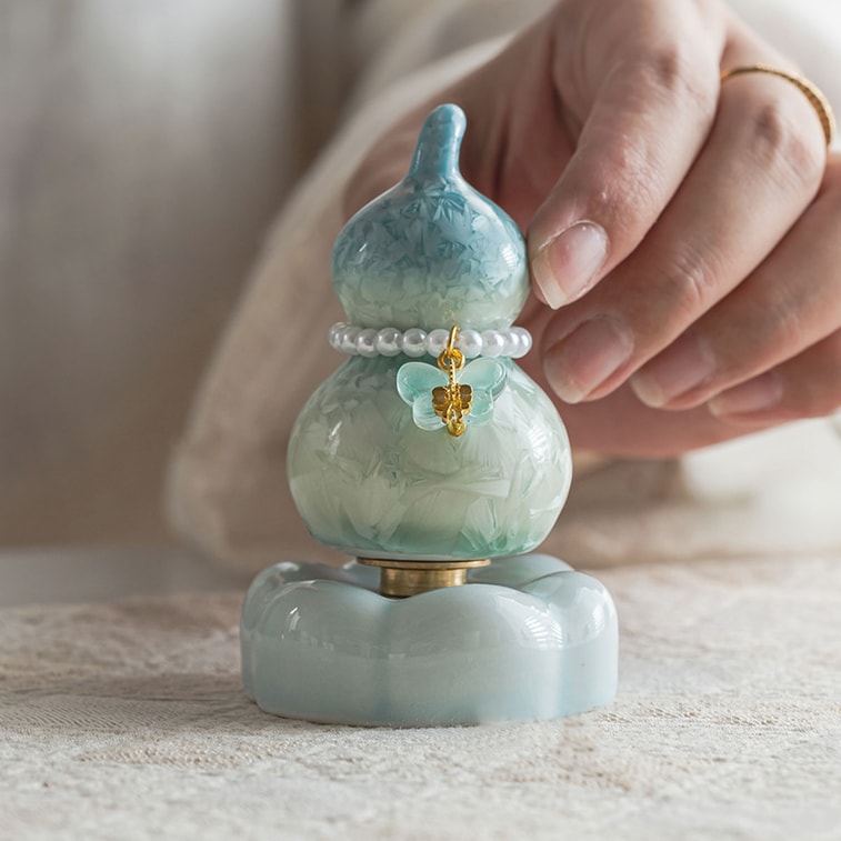 【中国直邮】 HSPM 景德镇陶阳新村转转葫芦摆件网红同款结晶釉陶瓷玩具茶宠可爱送礼 转转葫芦-黄绿 礼盒装 1个 7