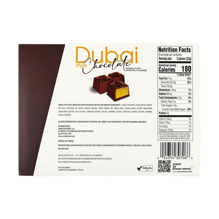 두바이 스타일 초콜릿 선물 상자, 밀크 초콜릿과 피스타치오 버터, 바삭한 카다이프, 255g [틱톡 인기 상품] 5