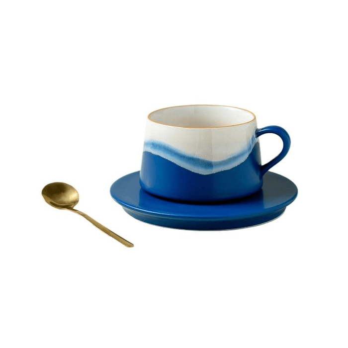 Yipin Qiantang Ceramic High Temperature Kiln Transformation American Coffee Cup Cup Plate Spoon Set Shanhai Blue 240ml