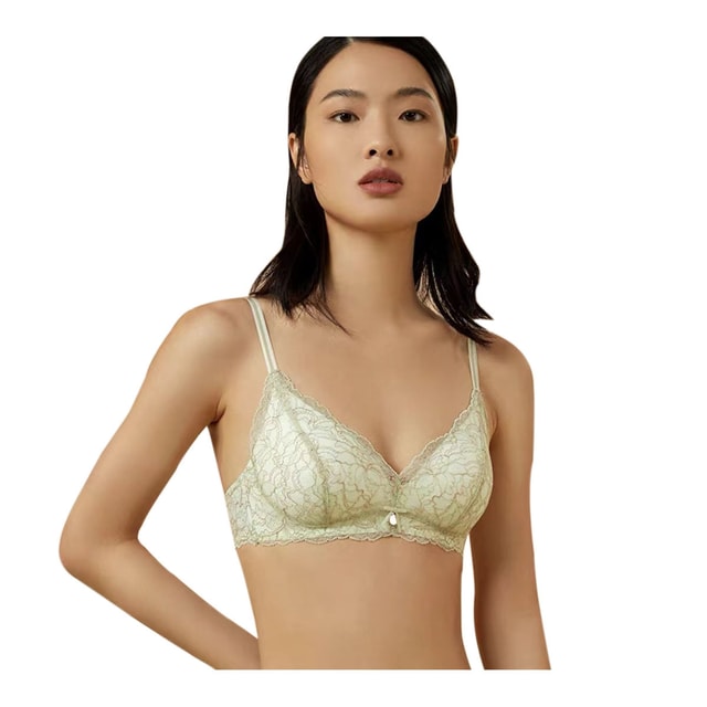 Real Silk No Underwire Two Colour Vintage Lace Piece Together Push-Up Bras  NZFCA308# green 75A