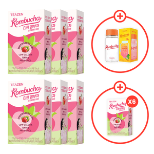 韩国 Teazen 康普茶0蔗糖低卡饮料 草莓 奇异果味 5g*10包入*12盒【富含乳酸菌益生元 一杯仅15卡】买6盒送6盒 到手12盒 + 送水杯