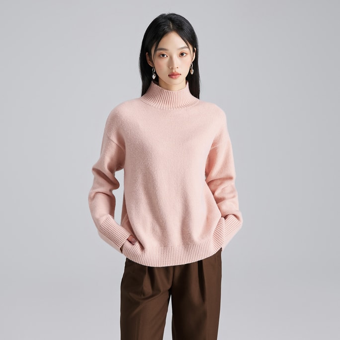 HSPM New Advanced Soft Sweater Half High Collar Bottom Pink M