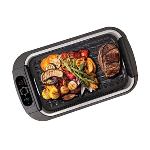 Smokeless Electric Indoor Removable Grill and Griddle Plates Nonstick Cooking Surfaces Glass Lid 1500 Wat