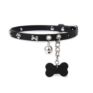 Black collar with bell tag for BDSM play, adult toy, training, fashion accessory, choker, 1 piece.