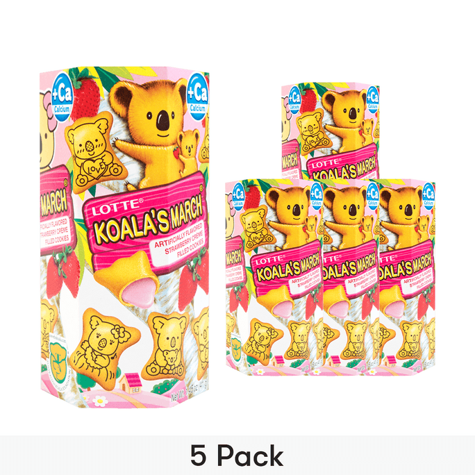 Koala's March - Strawberry Cream Filled Cookies,1.45 oz*5【5 Packs】