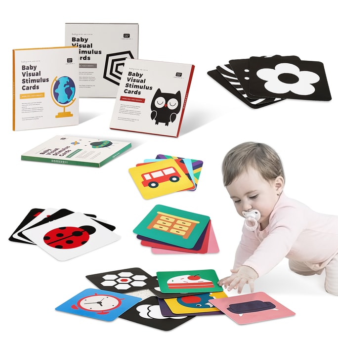 BC BABYCARE 黑白視覺激發卡 新生嬰兒玩具 初生寶寶追視閃卡彩色 四盒裝