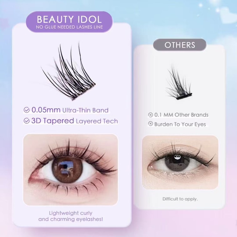 Fox Eye Style False Eyelashes - No Glue Needed, Zhao Lusi's Pick (24 Clusters/Box) 3