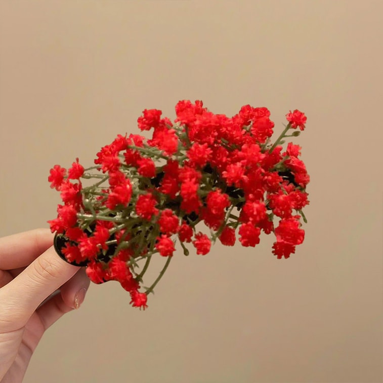 【中國直郵】 HSPM 超仙鴨嘴夾滿天星花朵側邊髮夾 紅色滿天星懶人夾 F1個 4