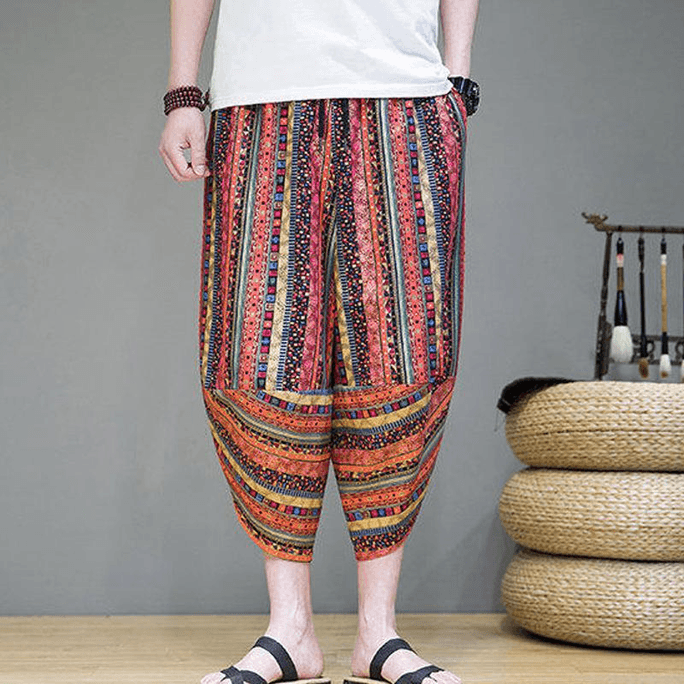Chinese Style Summer Print Loose lantern Pants Harem Pants for Men Style-3 M