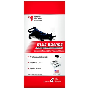 Tomcat Glue Boards with Immediate Grip Glue for Mice, Cockroaches, and Insects, Use Flat or Covered, Ready-To-Use, 4 Traps