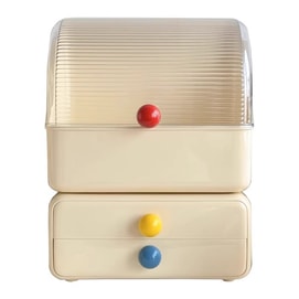 【中国直送】ドーパミン 化粧品収納ボックス 卓上引き出し 蓋付き棚付き (クリームイエロー 2点セット)