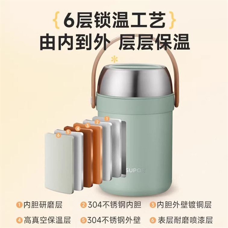 【中国直邮】 苏泊尔 保温桶饭盒上班族带饭24小时超长保温不锈钢多层大容量饭桶  三层-2.0L莲子白 3