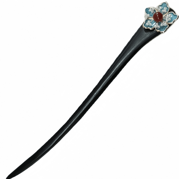 Chinese Cloisonne Hair Stick  Sandalwood Hanfu Accessory  Handmade Floral Hairpin  Anti-Static Design