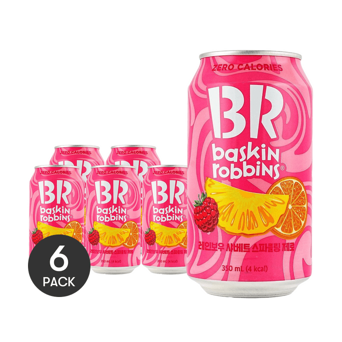 韩国BASKIN ROBBINS 彩虹雪葩气泡水 水果味 350ml *6【6份超值装】【0糖0卡0脂】【韩国CU便利店爆火】