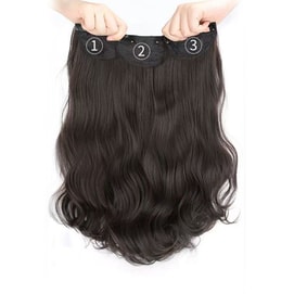 3-Piece Clip-in Hair Extensions for Women 60cm Dark Brownish Black Korean Wavy Egg/Bob Curls Fluffy Thickening Realistic Synthetic Hairpieces