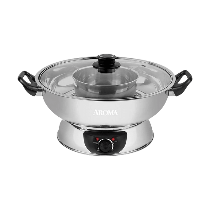 美國 AROMA 不銹鋼分離式家用鴛鴦電火鍋 5QT ASP-600