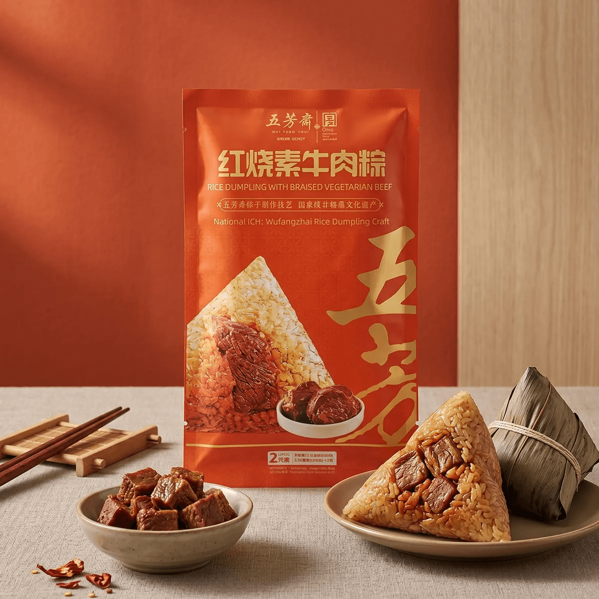 WU FANG ZHAI Brasied Vegetarian Beef Zongzi,2 Pieces 7.05 oz