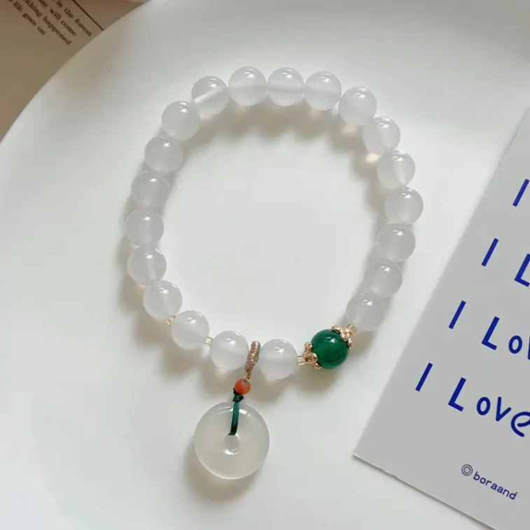 [保護と平和のお守り] 新疆キャッツアイストーン安全バックルブレスレット、新しい中国風ブレスレット、天然水晶、8mm、保護と平和のお守り、ユニセックスの縁起の良いジュエリー 7