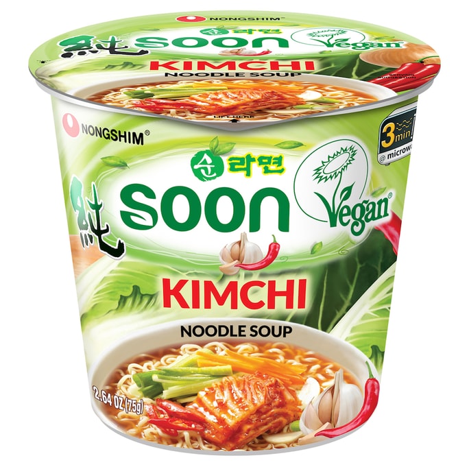 Soon Kimchi Noodle Cup, Vegan, 6 Pack