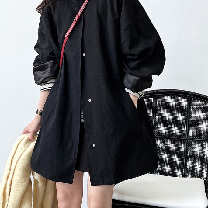 Spring New High End Standing Neck Coat Black L