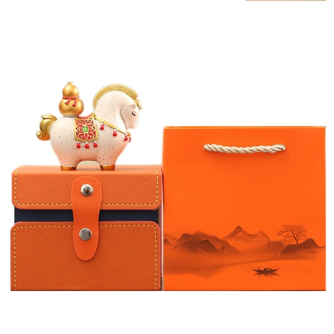 Handmade Creative Horse Year Ornament Fortune Decoration White with Orange Gift Box 1Set