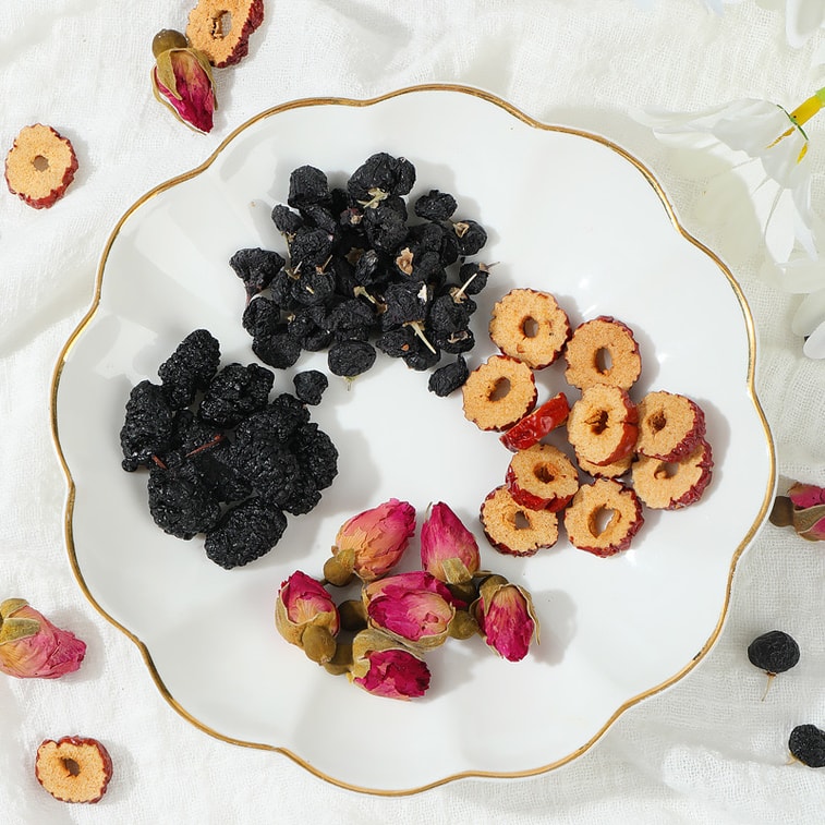 Youming Huacao Thé du soir A Thé aux fruits Mûre Rose Lyciet noir [Vitamine A Thé aux fleurs Thé de l'après-midi bien-être] « Combinaison matinale C soirée A » 100g (10 sachets/sac) Tisane bien-être Accompagnement de collation 4