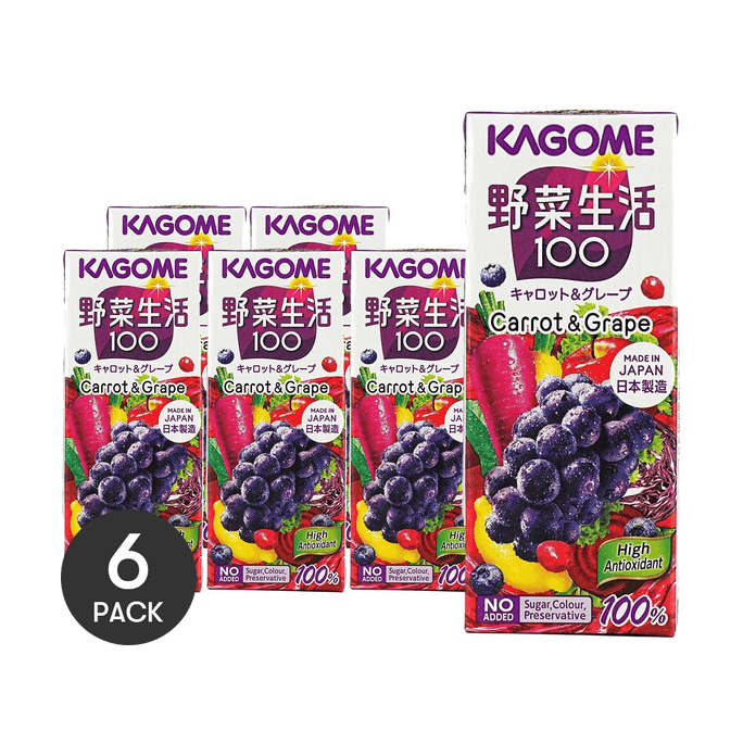 日本KAGOME可果美 蔬菜生活100 胡蘿蔔&葡萄混合蔬果 200ml *6【6份超值裝】