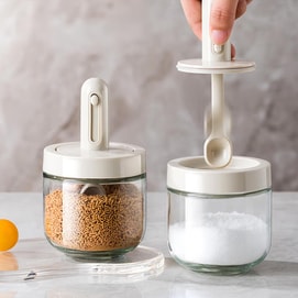 川岛屋 伸缩调料罐勺盖一体调料盒 收纳盒密封盐罐调味瓶 275ml