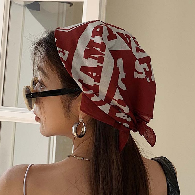 【中國直郵】HSPM新款美式復古方巾絲巾街舞頭巾 酒紅色 M