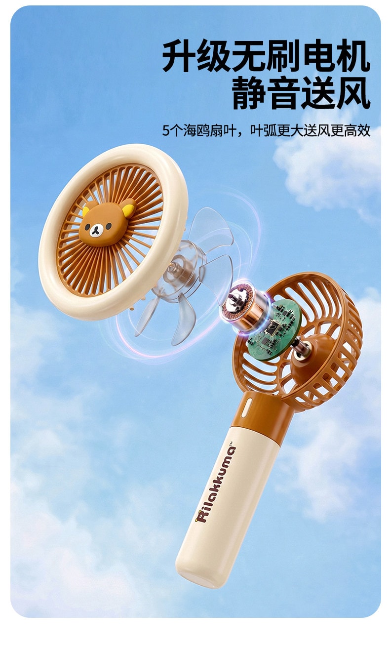 【中國直郵】 日本 輕鬆熊 手持小風扇掛脖電風扇小型2026新款usb充電風扇辦公室桌上型學生上課靜音便攜式隨身手 輕鬆小熊一見傾心手持風扇-棕色1個