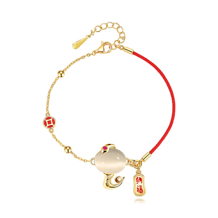 New Snake Blessing Red Rope Zodiac Auspicious Bracelet Half Rope Half Chain+Snake Blessing Bracelet F 3