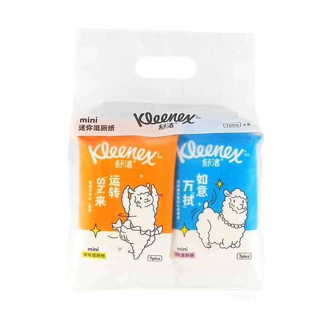 Kleenex Mini Wet Wipes Portable Pack, 7 Sheets × 6 Packs