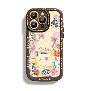 【中国からの直送】プレミアムセレクション：かわいいクレヨンしんちゃんシリコン製スマホケース（Apple iPhone用、iPhone 17 Pro Max対応） - キャラメルカラー（1個）