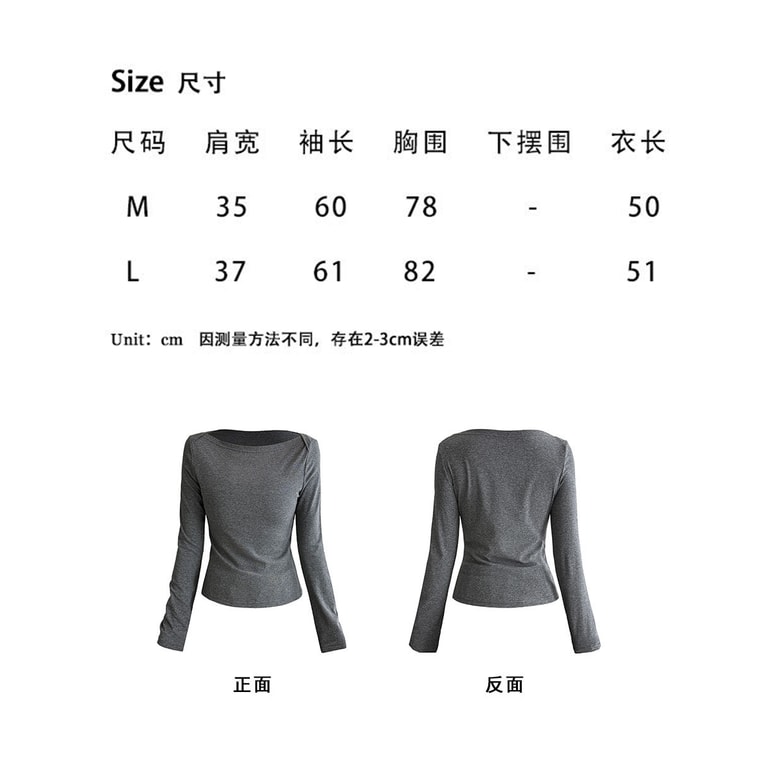 Inner‑wear Long‑Sleeve T‑Shirt Cement Gray M 1 piece Vintage High‑Intellectual Boat‑Neck Slim‑Fit Figure‑Flattering Y2K‑Chic Top 5