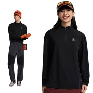 【中國直郵】 HSPM 蜂窩網眼立領彈性男女款速乾長袖T卹 雲墨黑 S 1件