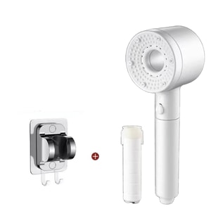 Home Use Ultra-Powerful Shower Head Bathroom Heater Turbo Large Water Outflow Five-Speed Minimalist White + Base