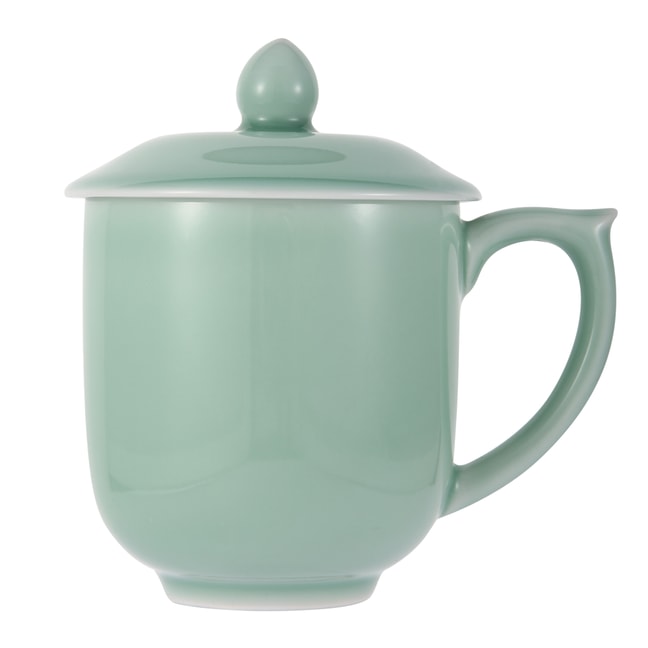 Celadon Teacup Coffee Mug Milk Cup Green Valley Ancient Chinese Generals Celadon Cup with Lid 15oz Plum Green