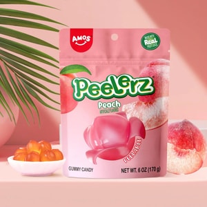 Peelerz Peeling Gummy Candy ,White Peach Flavor, 6 oz【Made With Real Fruit Juice】