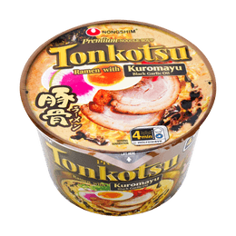 Japanese Tonkotsu Ramen with Kuromayu Black Garlic Oil - Instant Pork Cup Noodles, 3.56oz