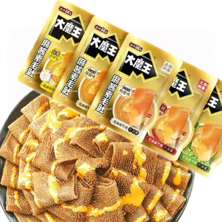  鹽津鋪子 大魔王三口味麻醬蒟蒻素毛肚 六必居麻醬味 香辣麻醬味 香菜麻醬味 120克六袋 麻醬只用六必居 富含膳食纖維 口味隨機發貨 4