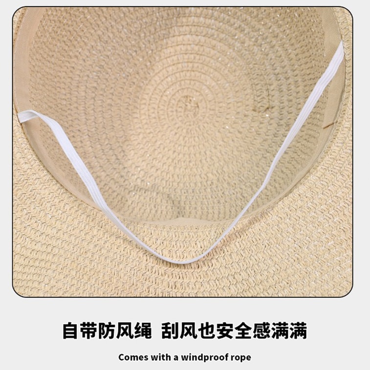 【中国直邮】 HSPM 法式大帽檐遮阳防晒帽户外海边沙滩草帽蝴蝶结太阳帽 米色F 3
